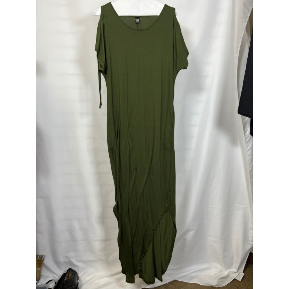 Dreimp Olive Green Cold Shoulder Maxi Dress High Low Tulip Hem‎ Small